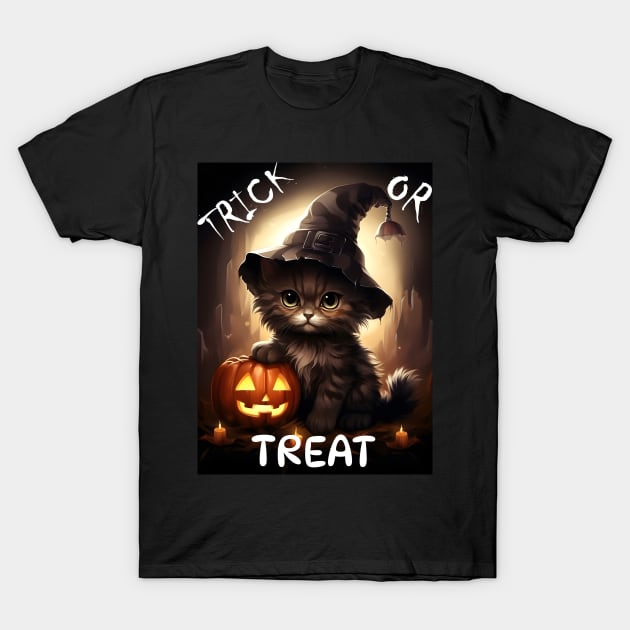 Trick Or Treat Halloween Cat T-Shirt by Obotan Mmienu